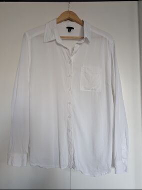 torrid White Long-Sleeve Button-Down Shirt with Chest Pocket